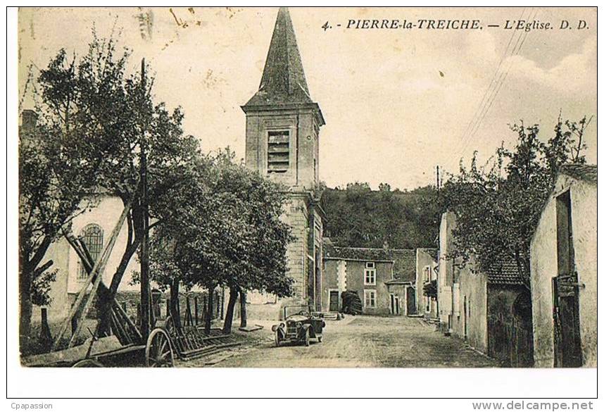 CP 54- PIERRE-LA-TREICHE - L'Eglise -Auto Rue-  - écrite 1932- Paypal Sans Frais - Vandoeuvre Les Nancy