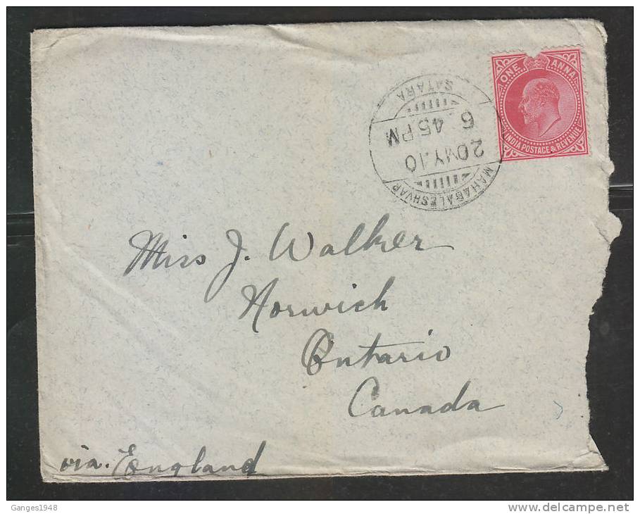 India  1910  KE  1A  Cover  Mahabaleshwar To Canada # 39876 Indien Inde - 1902-11 Koning Edward VII