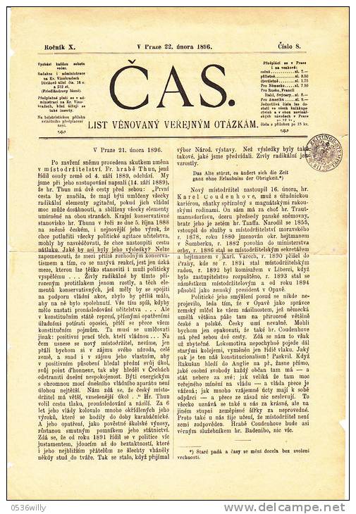 Tschechoslowakei 1896. Presse - Zeitung "Cas" Mit 1-Kreuzersignette Nr 811 (4.113) - Zeitungsmarken