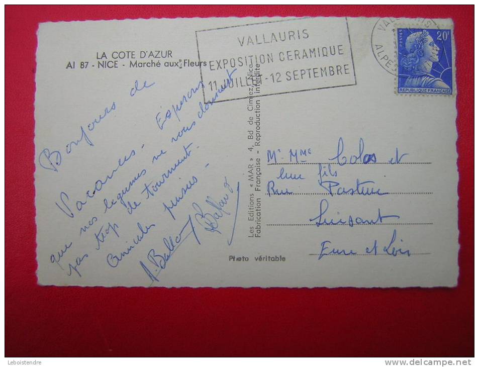 CPSM 06 NICE MARCHE AUX FLEURS ANIMEE VOYAGEE 1959 TIMBRE - Mercadillos