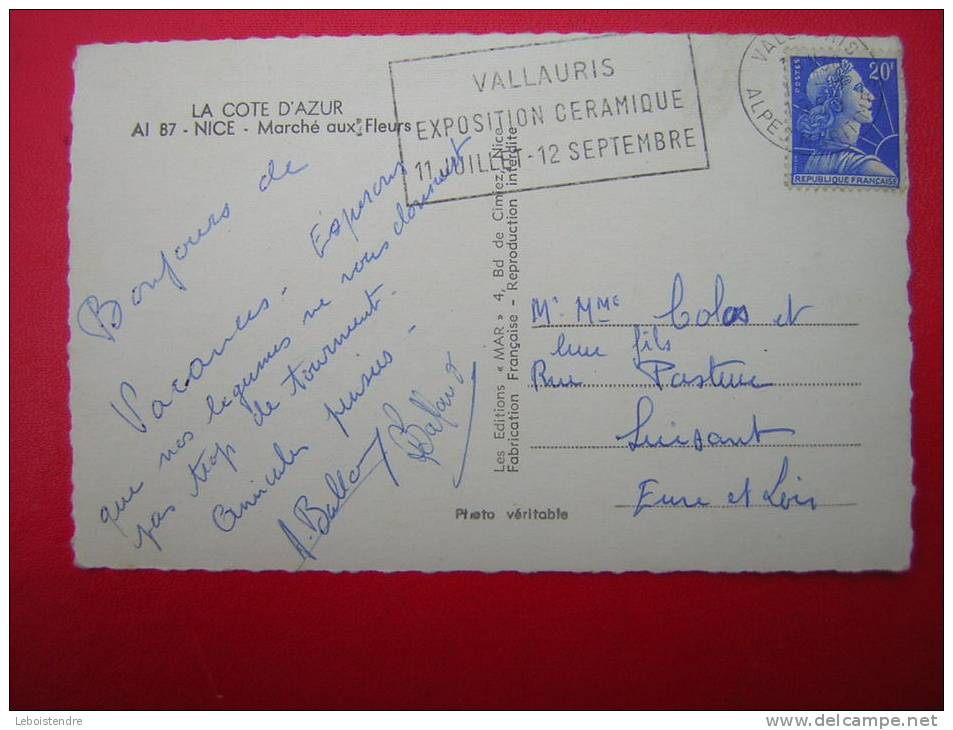 CPSM 06 NICE MARCHE AUX FLEURS ANIMEE VOYAGEE 1959 TIMBRE - Markets, Festivals