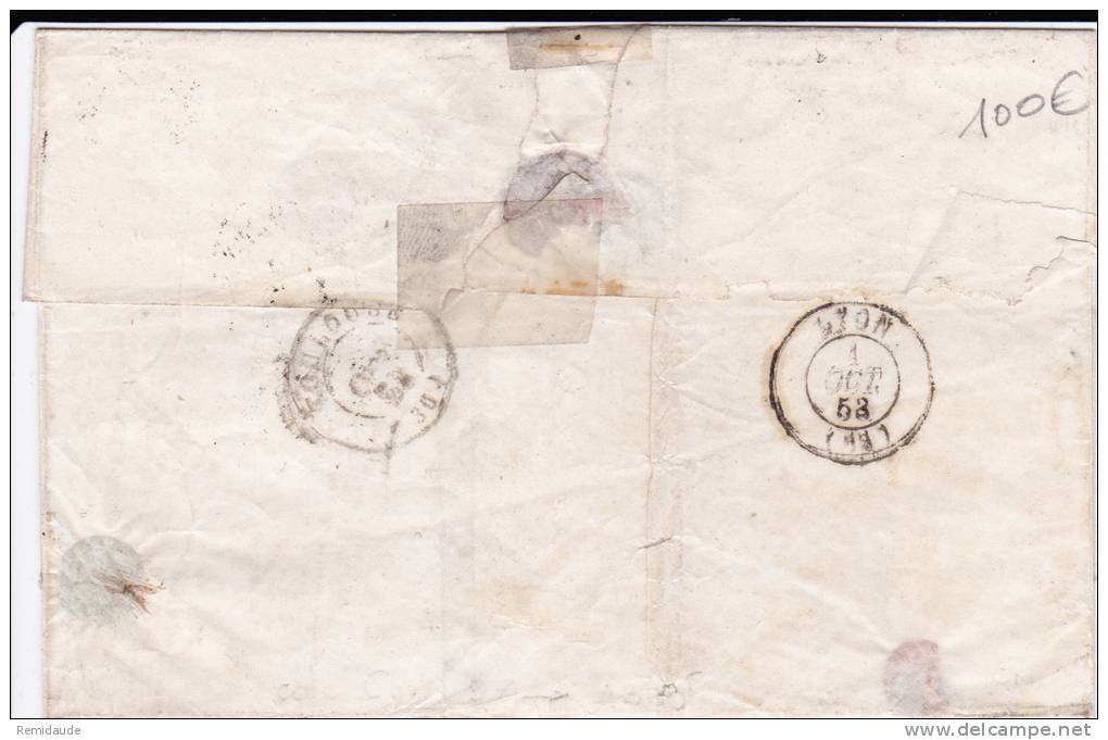 RHONE - 1853 -  LETTRE De VILLEFRANCHE Sur SAONE (PC 3611) Avec RARE YVERT N°10 X2 DOUBLE PORT - 1852 Louis-Napoleon