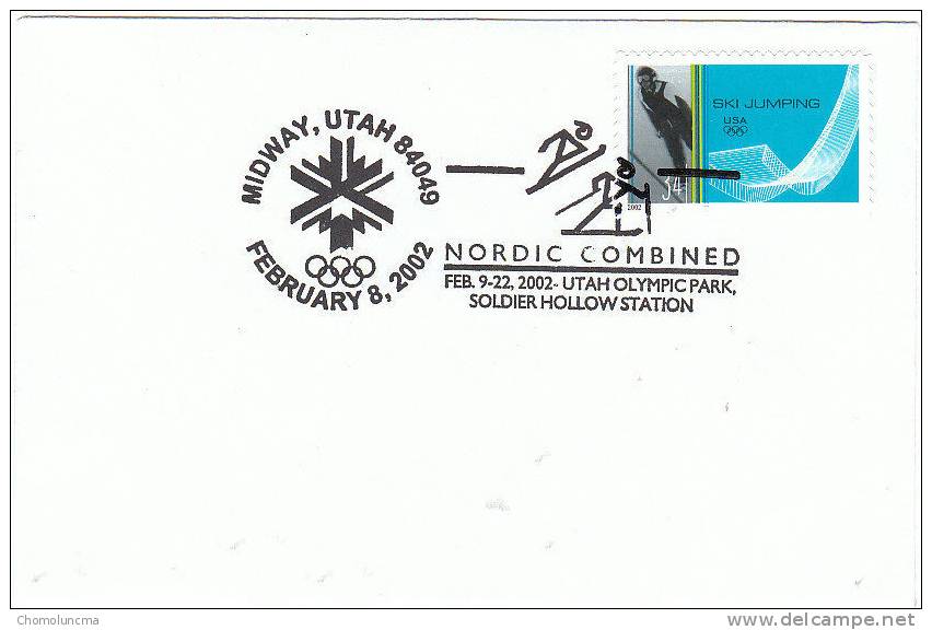 USA Cachet Officiel Official Handstamp Postmark Salt Lake City Winter Olympics Games Combiné Nordique Nordic Combined - Invierno 2002: Salt Lake City