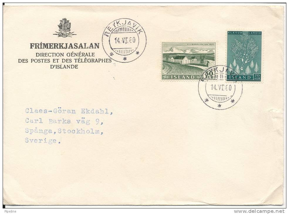 Iceland Cover Sent To Sweden Reykjavik 4-7-1960 (there Is A Tear In The Right Side Of The Cover) - Lettres & Documents