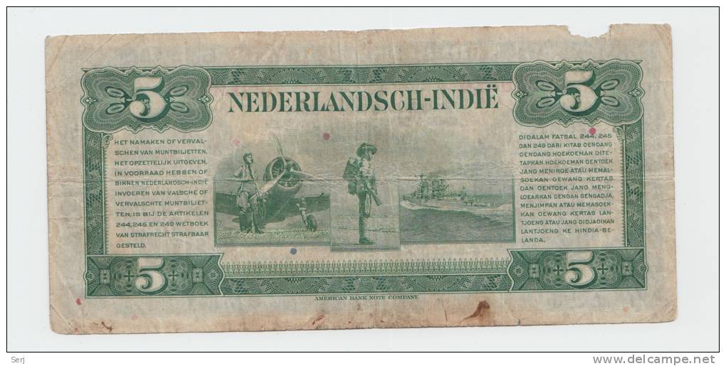 Netherlands Indies 5 Gulden 1943 Banknote P 113a 113 A - Nederlands-Indië