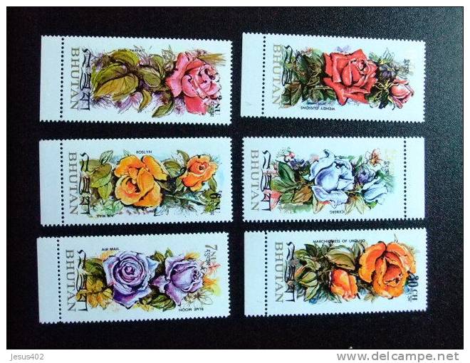 BHUTAN BHOUTAN 1973 FLORA ROSA Yvert Nº 407 / 410 + PA Nº 123 /124 ** MNH - Bhoutan