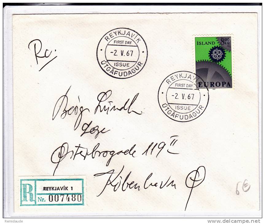 ISLANDE - 1967 - ENVELOPPE FDC RECOMMANDEE De REYKJAVIK - EUROPA - Briefe U. Dokumente