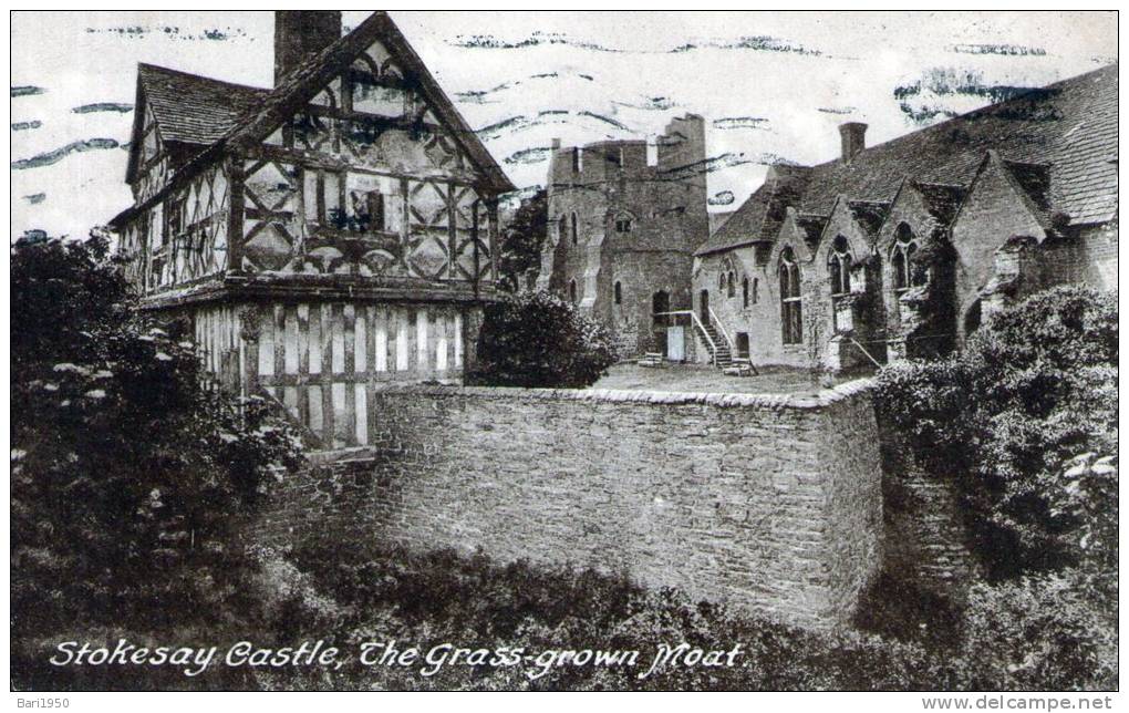Beatiful Old Post Card   "   STOKESAY CASTLE, THE GRASS-GROWN MOAT " - Shropshire