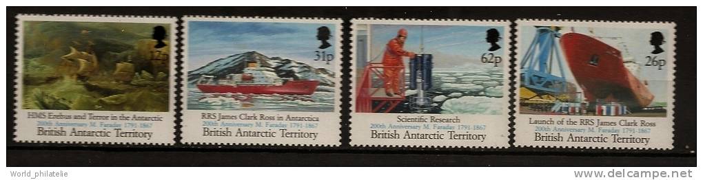 Antarctique Britanique BAT 1991 N° 209 / 12 ** Physicien, Michael Faraday, Tableau, Clark Ross, Bateau, Chantier Naval - Other & Unclassified