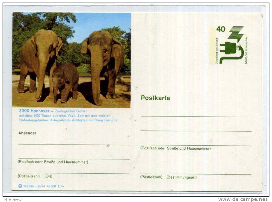 ANIMAUX  / ELEPHANT / ENTIER POSTAL ALLEMAGNE  / ZOO DE  HANNOVRE / STATIONERY - Elefanten