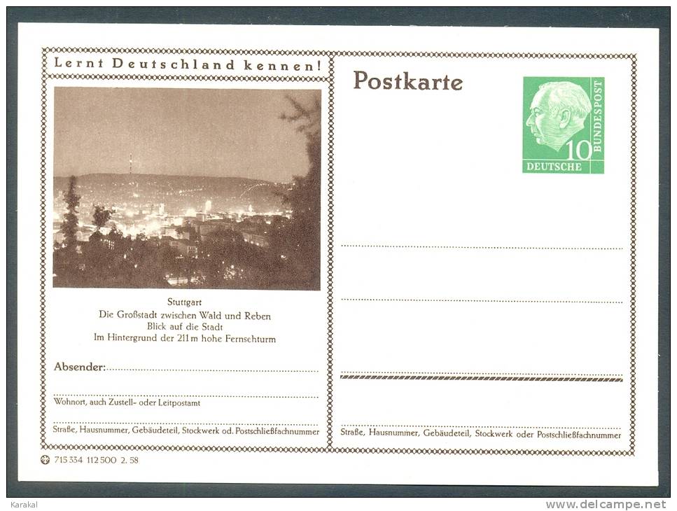 Germany Postkarte Lernt Deutschland Kennen! Stuttgart Blick Auf Die Stadt Im Hintergrund Der Fernsehturm MNH XX - Cartes Postales Illustrées - Neuves