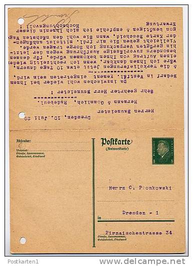 DR P183I Antwort-Postkarte  Dresden - Radebeul 1929  Kat. 15,00 € - Cartes Postales