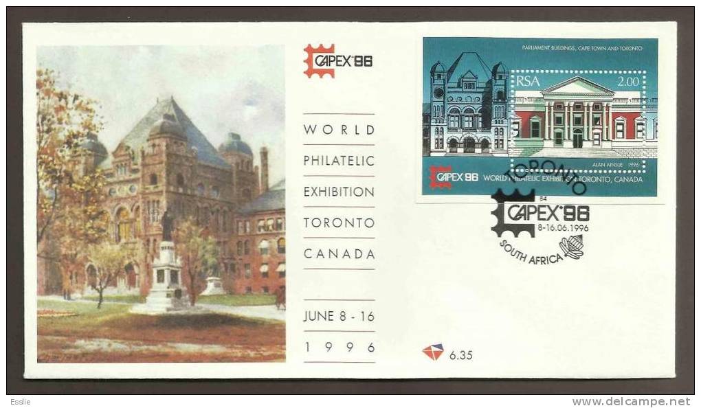 South Africa FDC 1996 CAPEX Toronto World Philatelic Exhibition Miniature Sheet - Cartas & Documentos