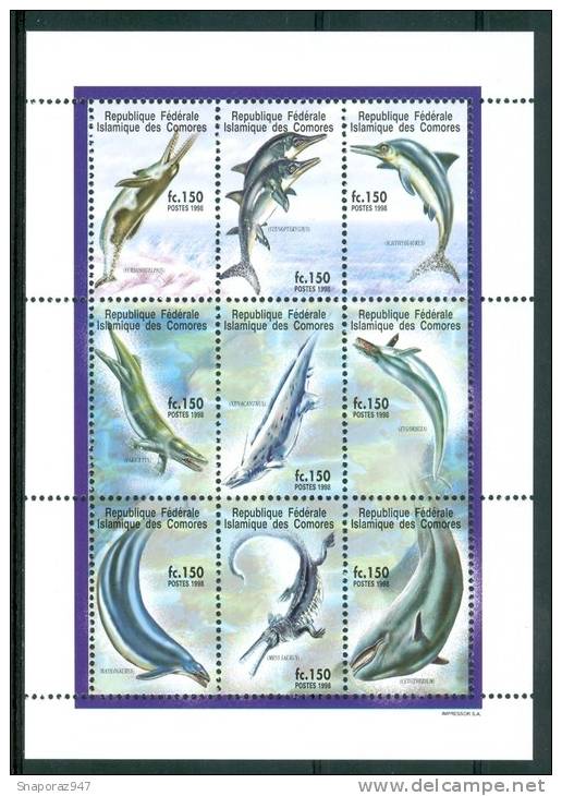 1998 Isole Comore Vita Marina Marine Life Pesci Fishes Fische Poissons Block MNH** Spa76 - Delfines