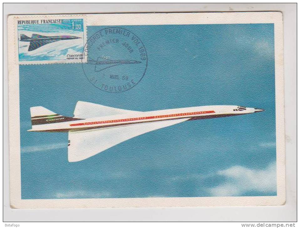 TIMBRE 1er JOUR VOL D ESSAI, CONCORDE 2 MARS 1969, SUR CPM - Premiers Vols