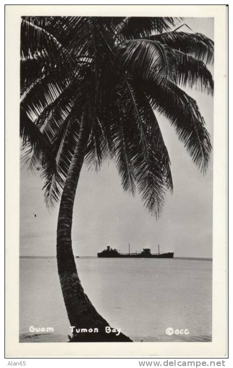 Guam, Tumon Bay, Ship In Harbor On C1940s/50s Vintage Real Photo Postcard - Guam