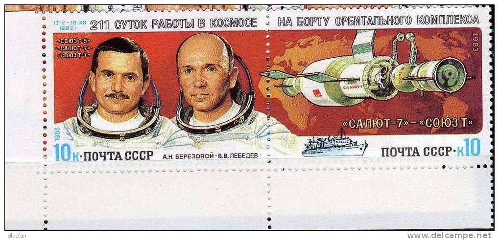 Mensch Im Kosmos Raumfahrt Sowjetunion 5267/8,ZD Plus Bogen ** 17€ Orbital-Komplex Salut7 Sojus T5 Bf Sheet USSR CCCP SU - Full Sheets