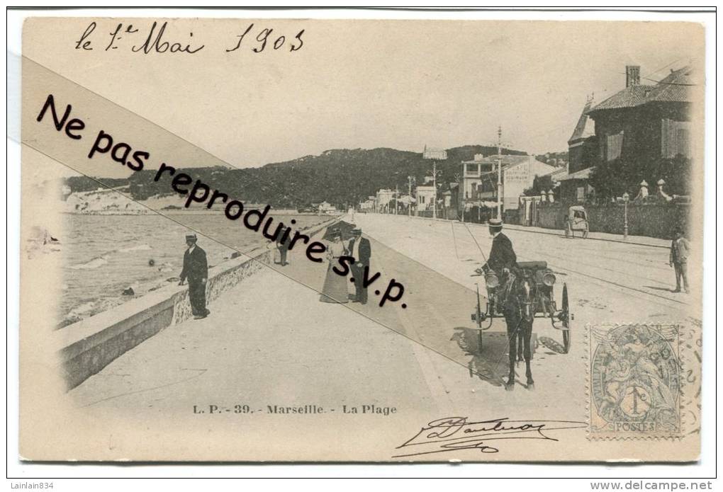 - 75 - MARSEILLE -  Promenade De La Plage, Attelage, Pas De Voitures, écrite, Datée Du 1 Mai 1903, TBE, Scans. Tat, . - Endoume, Roucas, Corniche, Plages