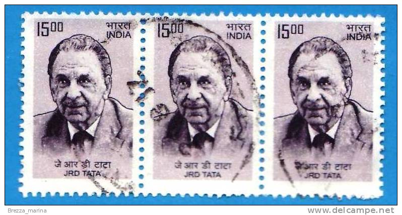 INDIA - USATO - 2009 - JRD Tata - Industriale - 15.00 (x 3) - Block - Oblitérés