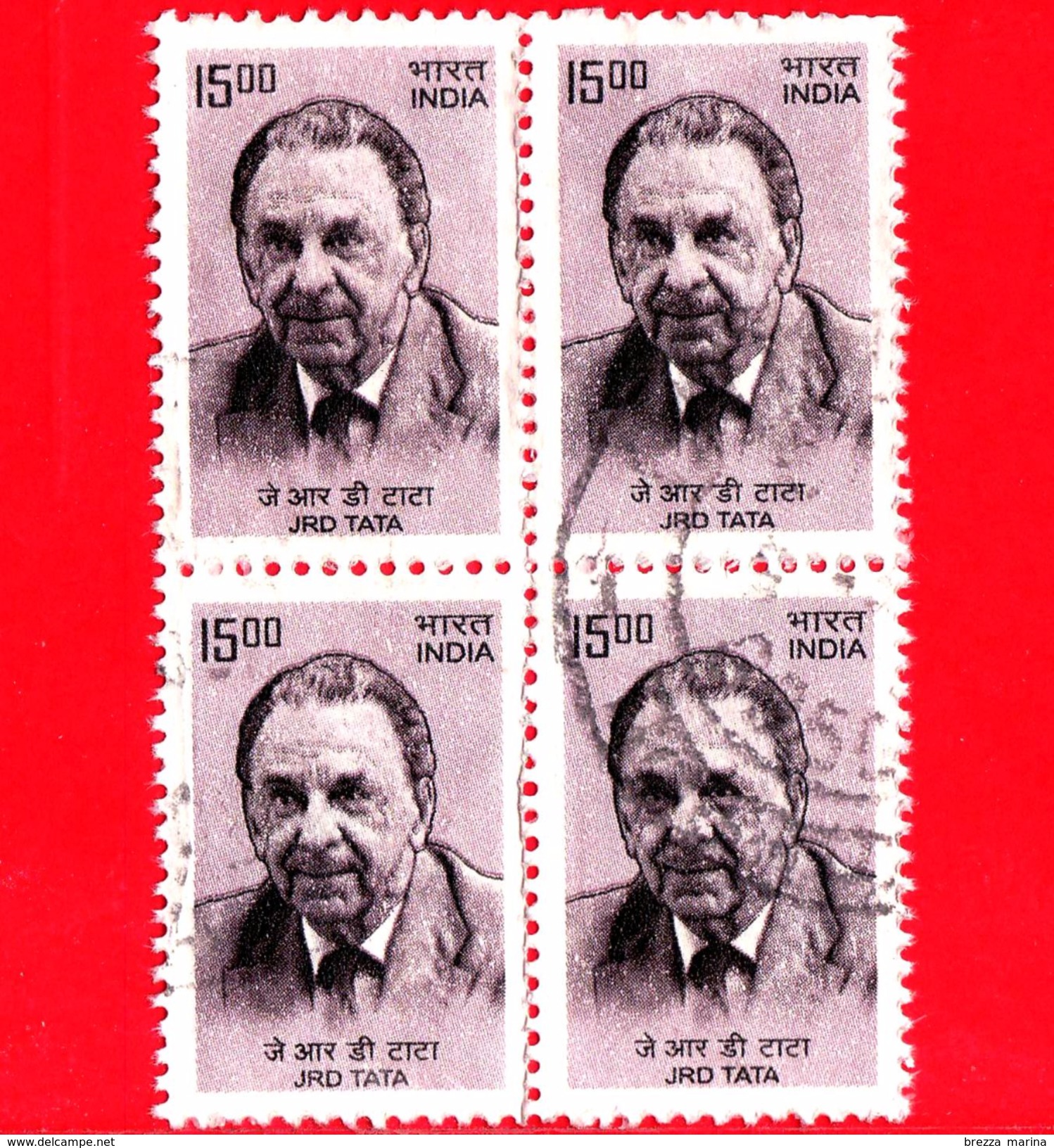 INDIA - Usato - 2009 - JRD Tata - Industriale - 15.00 (x 4) - Quartina - Oblitérés