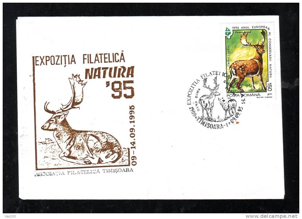 DEER,SPECIAL COVER,OBLITERATION CONCORDANTE,1995,ROMANIA - Wild