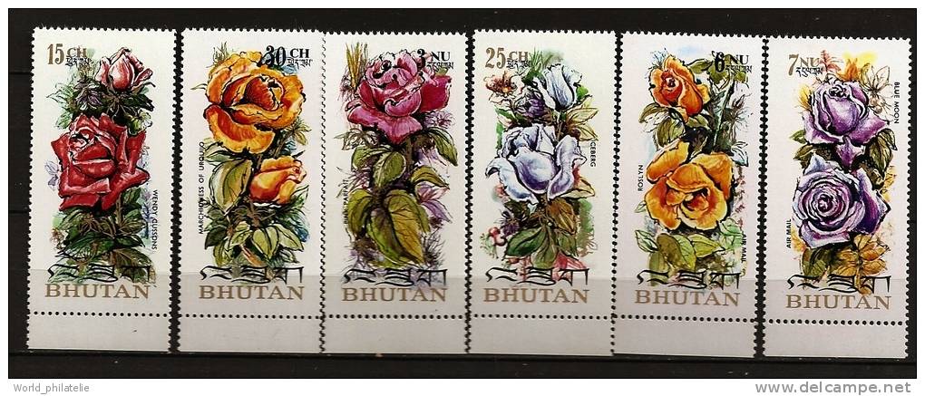 Bhoutan Bhutan 1973 N° 407 / 10 + PA 123 / 4 ** Fleurs, Roses, Wendy Cussons, Iceberg, Marquise D´Urquijo, Pink, Roslyn - Bhoutan