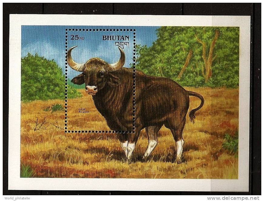 Bhoutan Bhutan 1991 N° BF 312 ** Animaux, Espèce En Danger, Bos Gaurus, Galir, Boeuf, Faune Protégée - Bhoutan