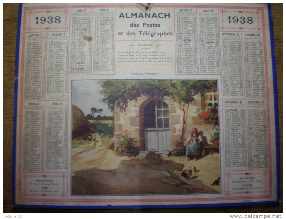 - ALMANACH Des POSTES Et Des TELEGRAPHES - Ferme En Normandie -1938 - Formato Grande : 1921-40