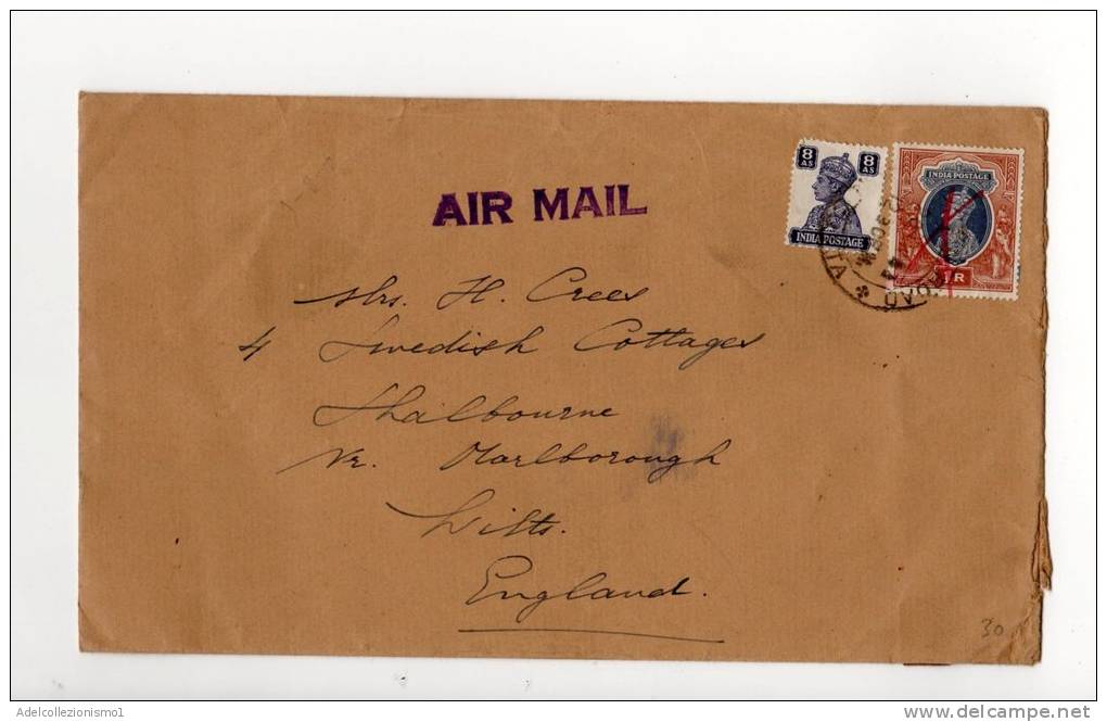 69513)lettera Aerea Indiana Con 2 Valori + Annullo - Airmail