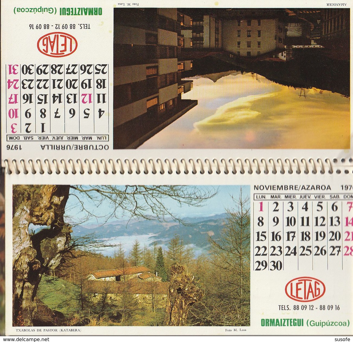 CALENDARIO SOBREMESA AÑO 1976 LETAG EN VASCO Kalender Calendrier Kalendar