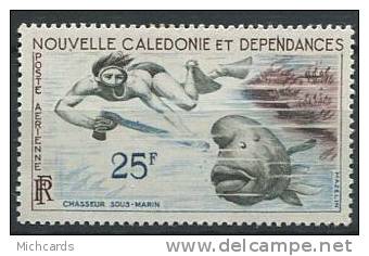 NOUVELLE CALEDONIE 1962 - Chasseur Sous Marin Poisson - Neuf, Legere Trace De Charniere (Yvert A 69) - Ungebraucht