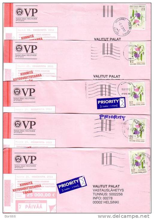 5 X GOOD FINLAND Postal Covers 2012 - Good Stamped: Peas / Flowers 2008 - Storia Postale