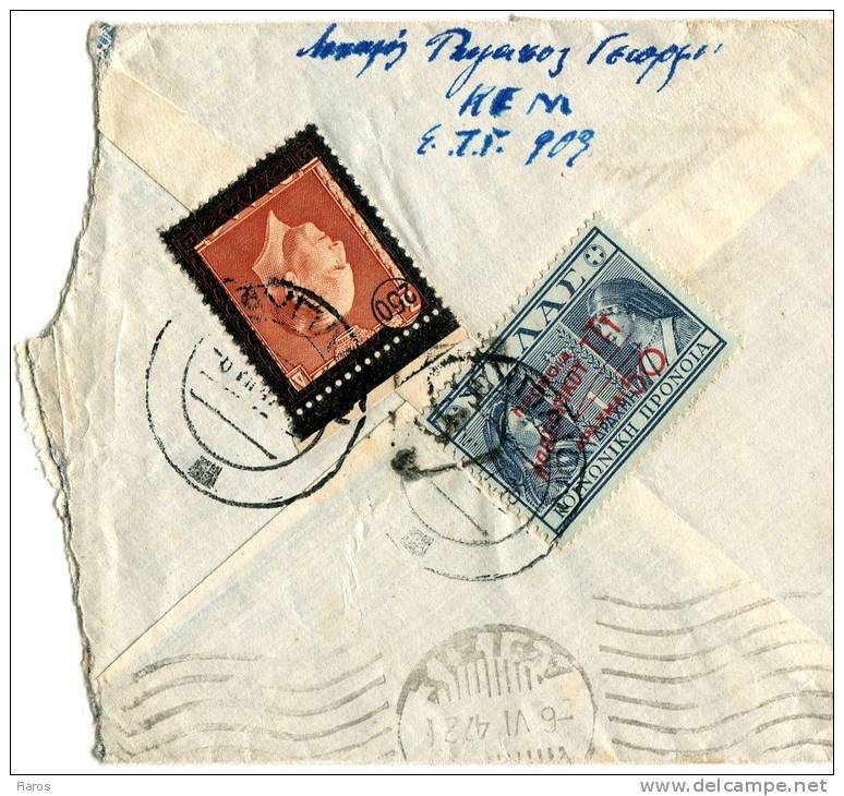 Greece- Military Postal History- Cover Posted From KEM STG 909/ Nafplion [6.6.1947 XVII] To Athens [arr. 6.6] - Cartes-maximum (CM)