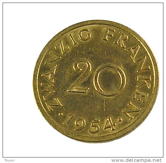 Sarre - 20 Francs - 1954 - Cup.Alu - TB+ - Andere & Zonder Classificatie