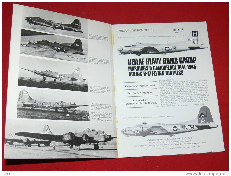 MILITARIA  WW 2  AVIATION AIRCAM AVIATION SERIES N°S14 BOMBARDIER BOEING B17 FLYING FORTRESS  1941/45 EDITION 1972 - Aviation
