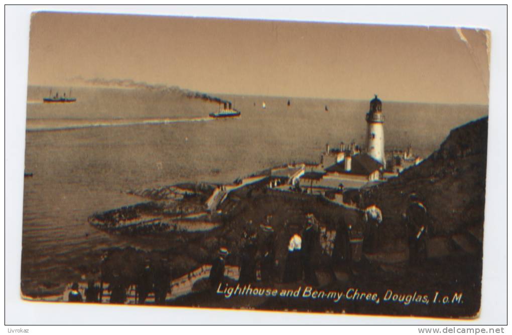 Douglas, Isle Of Man, Lighthouse And Ben-my Chree, Phare, Groot Licht, Faro, Leuchtturm, A Circulé En 1918 - Man (Eiland)