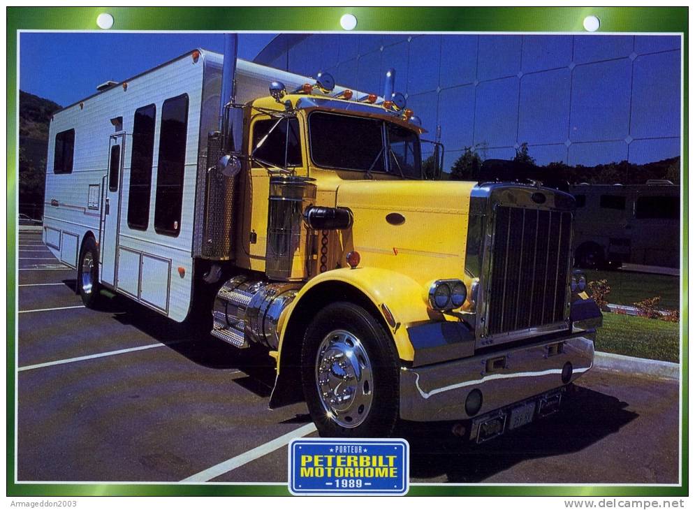 FICHE CARTONNE 25x18.5 CM CAMION DOC.AU DOS VOIR SCAN SERIE PORTEUR 1989 PETERBILT MOTORHOME - Camions