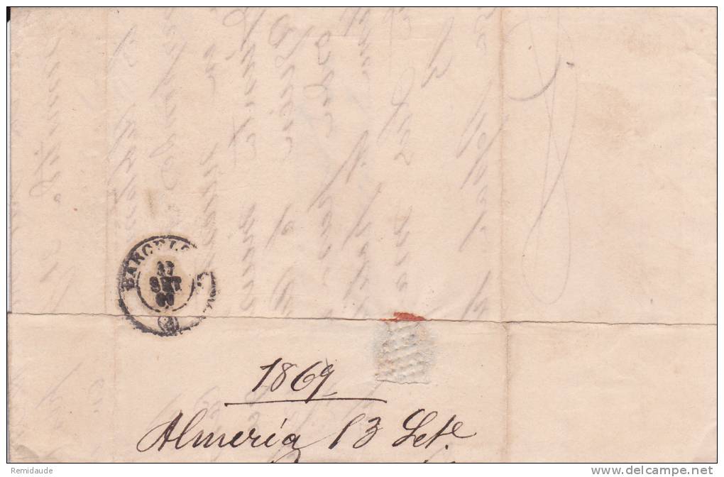 ESPAGNE - 1869 - LETTRE De ALMERIA Pour BARCELONA - Covers & Documents