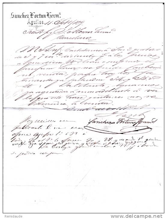 ESPAGNE - 1869 - LETTRE De AGUILAS (MURCIA) Pour BARCELONA - Lettres & Documents