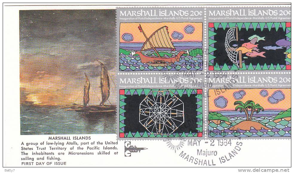 ISOLE MARSHALL 1984 FDC - INAUGURAZIONE DEL SERVIZIO POSTALE - BLOCCO - Marshalleilanden