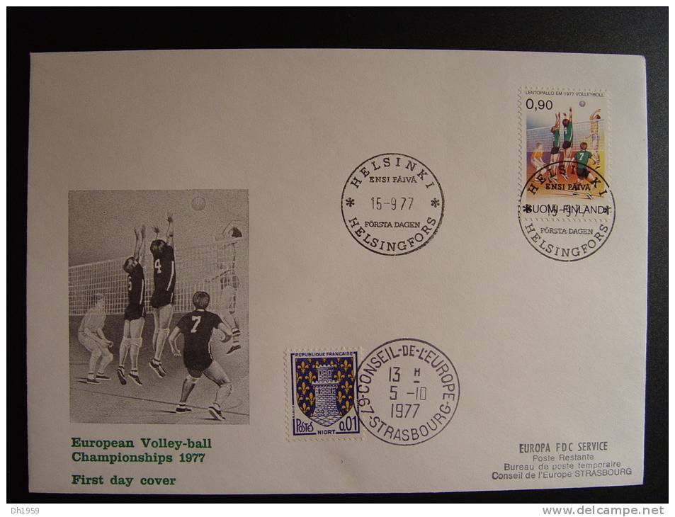 EUROPEAN VOLLEY-BALL CHAMIONSHIPS 1977 FDC CONSEIL DE L´EUROPE CEPT EUROPA PARLAMENT - Storia Postale