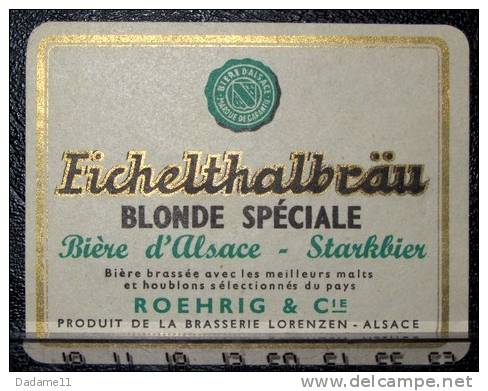 Rare Etiquette De Bière Lorentzen Alsace Roehrig - Alcohols