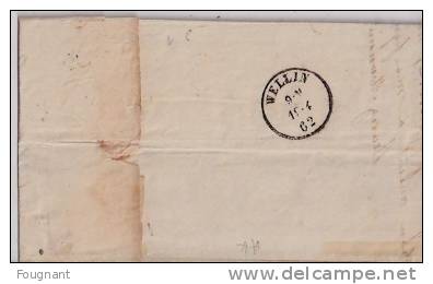 BELGIQUE: 1862 :N°10 ? Sur Lettre De DINANT Vers VAUX Sous WELLIN.+ Texte.Cachets DeDINANT Et WELLIN. - 1851-1857 Medallions (6/8)