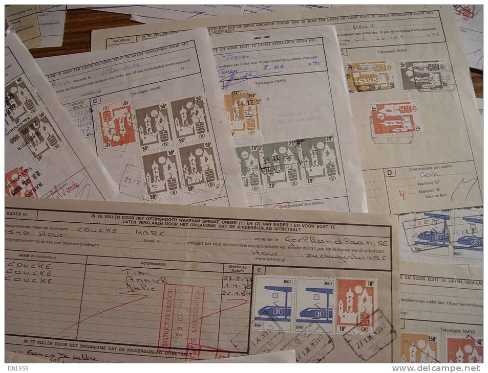 BELGIQUE LOT ENV. 50 BORDEREAUX TIMBRES COLIS POSTAUX CHEMIN DE FER TRAIN ZUG BAHN EISENBAHN