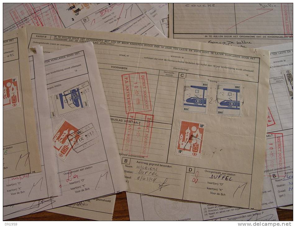 BELGIQUE LOT ENV. 50 BORDEREAUX TIMBRES COLIS POSTAUX CHEMIN DE FER TRAIN ZUG BAHN EISENBAHN