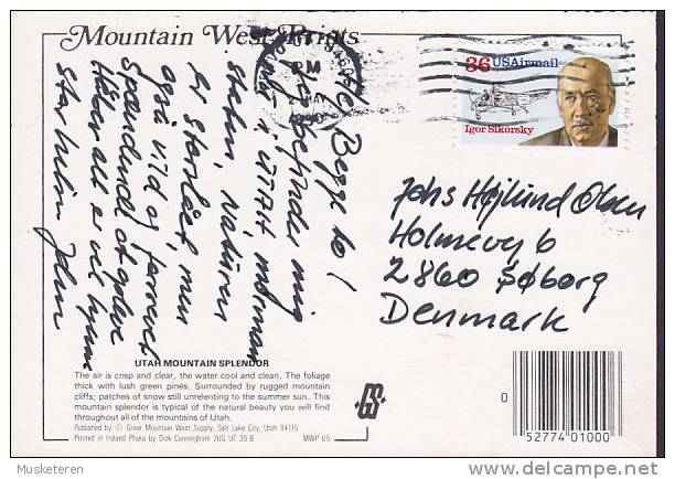 United States PPC Utah Mountain Spendor Sent To Denmark Flight Pioneer Igor Sikorsky Helicopter Stamp (2 Scans) - Andere & Zonder Classificatie