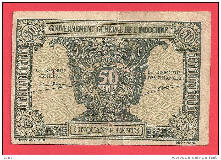 50 Cents, Vert, NAM HAO? Gouvernement Général - Pli Central    (J616) - Indochina