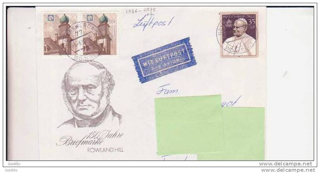 Pli DDR 150 Jahre Rowland Hill 1990. Pape Jean Paul II. - Rowland Hill