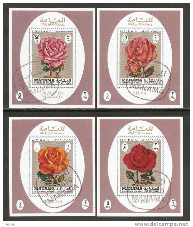 Manama 1971 Mi# A 411-H 411 B Used - Imperf. - 8 Souvenir Sheets - Roses - Manama