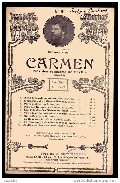 PARTITION - OPERA - CARMEN - BIZET - PRES DES REMPARTS DE SEVILLE - N°5 - Opern